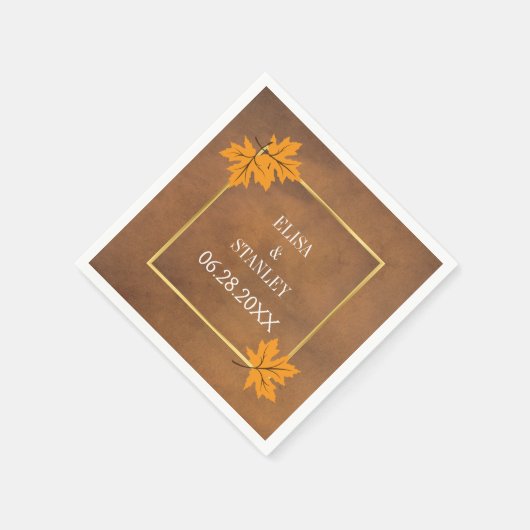 Serviette En Papier Feuilles d'érable orange sur mariage rustique brun (Coin)
