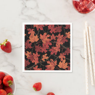 Serviette En Papier Feuilles d'érable rouges d'automne sur fond noir
