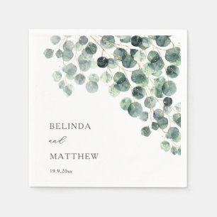 Serviette En Papier Feuilles d'eucalyptus à l'aquarelle Mariage