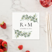 Serviette En Papier Feuilles d'olive aquarelle. Mariage d'été italien (En situation)