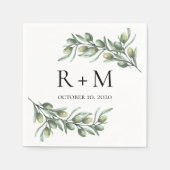 Serviette En Papier Feuilles d'olive aquarelle. Mariage d'été italien (Devant)