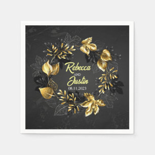 Serviette En Papier Feuilles d'or automne Noir Moderne Boho