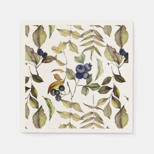Serviette En Papier Feuilles d'or d'automne et baies bleues
