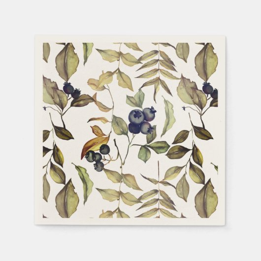 Serviette En Papier Feuilles d'or d'automne et baies bleues (Devant)