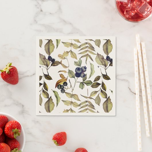 Serviette En Papier Feuilles d'or d'automne et baies bleues (En situation)