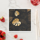 Serviette En Papier Feuilles d'or noir (En situation)