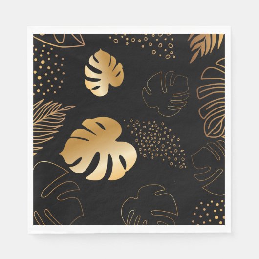 Serviette En Papier Feuilles d'or noir (Devant)