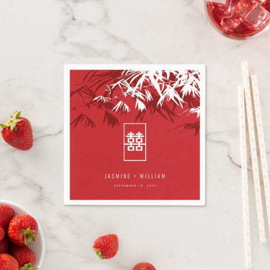 Serviette En Papier Feuilles en bambou blanc double Xi Mariage chinois (En situation)