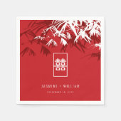 Serviette En Papier Feuilles en bambou blanc double Xi Mariage chinois (Devant)