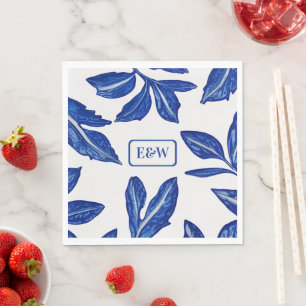 Serviette En Papier Feuilles en céramique en bleu sur blanc - Leurs in