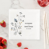 Serviette En Papier Feuilles et baies de poitrine bleues rousses rusti (En situation)