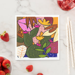 Serviette En Papier Feuilles et fleurs tropicales abstraites