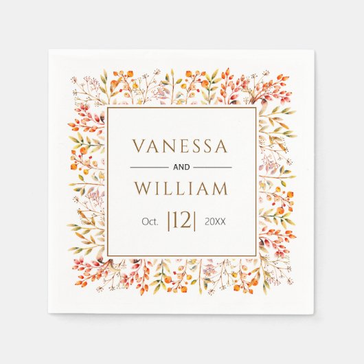 Serviette En Papier Feuilles et mariage de automne brun (Devant)