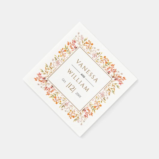 Serviette En Papier Feuilles et mariage de automne brun (Coin)