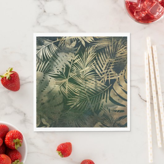 Serviette En Papier Feuilles Green et Gold Palm (En situation)