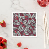 Serviette En Papier Feuilles gris sur rouge foncé (En situation)
