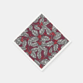 Serviette En Papier Feuilles gris sur rouge foncé (Coin)
