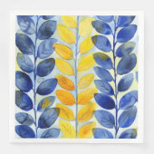 Serviette En Papier Feuilles jaune et bleu (Devant)