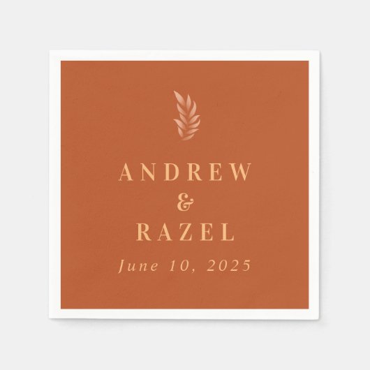 Serviette En Papier Feuilles Mariages de Boho Elegant moderne (Devant)