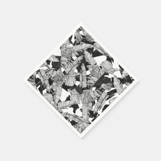 Serviette En Papier Feuilles modernes de banane tropicale noire et bla (Coin)