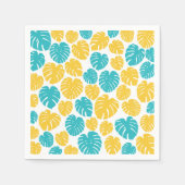 Serviette En Papier Feuilles Monstera en Turquoise, Jaune et Blanc (Devant)