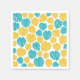 Serviette En Papier Feuilles Monstera en Turquoise, Jaune et Blanc