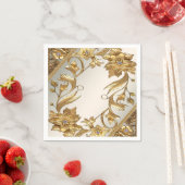 Serviette En Papier Feuilles Ondulées Fleuries Dorées (En situation)