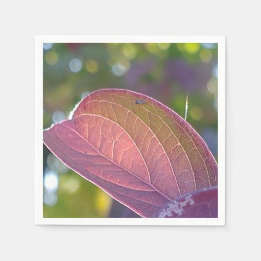 Serviette En Papier Feuilles Rouges Et Bokeh (Devant)