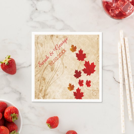 Serviette En Papier Feuilles Rustiques d'érable, serviettes Mariages d (En situation)