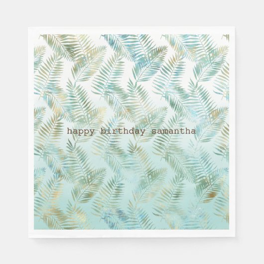Serviette En Papier Feuilles tropicales vert aqua or (Devant)