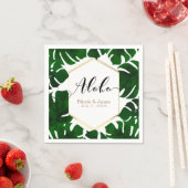 Serviette En Papier Feuilles tropicales vert foncé Mariage blanc et or (En situation)