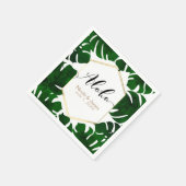 Serviette En Papier Feuilles tropicales vert foncé Mariage blanc et or (Coin)