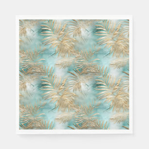 Serviette En Papier Feuilles tropicales vert or blanc