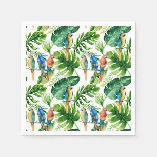 Serviette En Papier Feuilles tropicales vertes et oiseaux Fête d'été