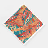 Serviette En Papier Feuilles tropicaux en Turquoise, Rouge, Orange (Coin)