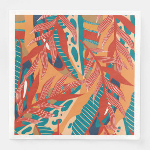 Serviette En Papier Feuilles tropicaux en Turquoise, Rouge, Orange