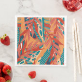 Serviette En Papier Feuilles tropicaux en Turquoise, Rouge, Orange (En situation)