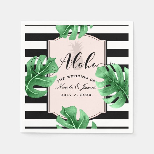Serviette En Papier Feuilles tropicaux et ananas Elégant Mariage moder (Devant)