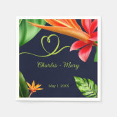 Serviette En Papier Feuilles tropicaux et fleurs Mariage rétro (Devant)
