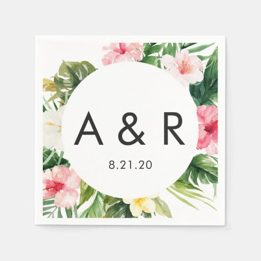 Serviette En Papier Feuilles tropicaux Monogramme Mariage hawaïen (Devant)