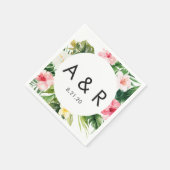 Serviette En Papier Feuilles tropicaux Monogramme Mariage hawaïen (Coin)