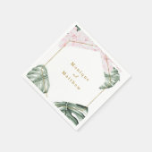 Serviette En Papier Feuilles tropicaux rose Floral or Mariage géométri (Coin)