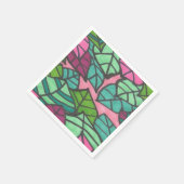 Serviette En Papier Feuilles tropicaux roses et verts (Coin)