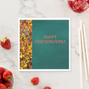 Serviette En Papier Feuilles Turquoises sombres Thanksgiving Friendsgi