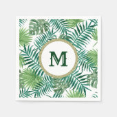 Serviette En Papier Feuilles verts tropicaux avec monogramme personnal (Devant)