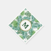 Serviette En Papier Feuilles verts tropicaux avec monogramme personnal (Coin)