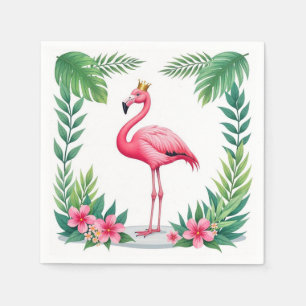 Serviette En Papier Feuillus   Élégant Flamant rose rose Couronne Trop