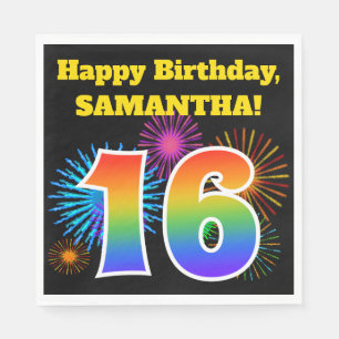 Serviette En Papier Feux d'artifice amusants + Motif arc-en-ciel "16"