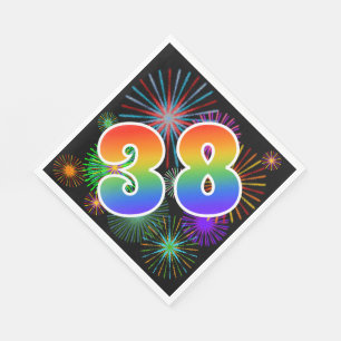 Serviette En Papier Feux d'artifice colorés + Motif "38" d'arc-en-cie