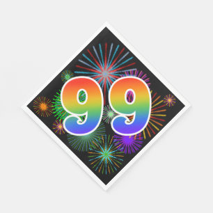Serviette En Papier Feux d'artifice colorés + Motif "99" d'arc-en-cie